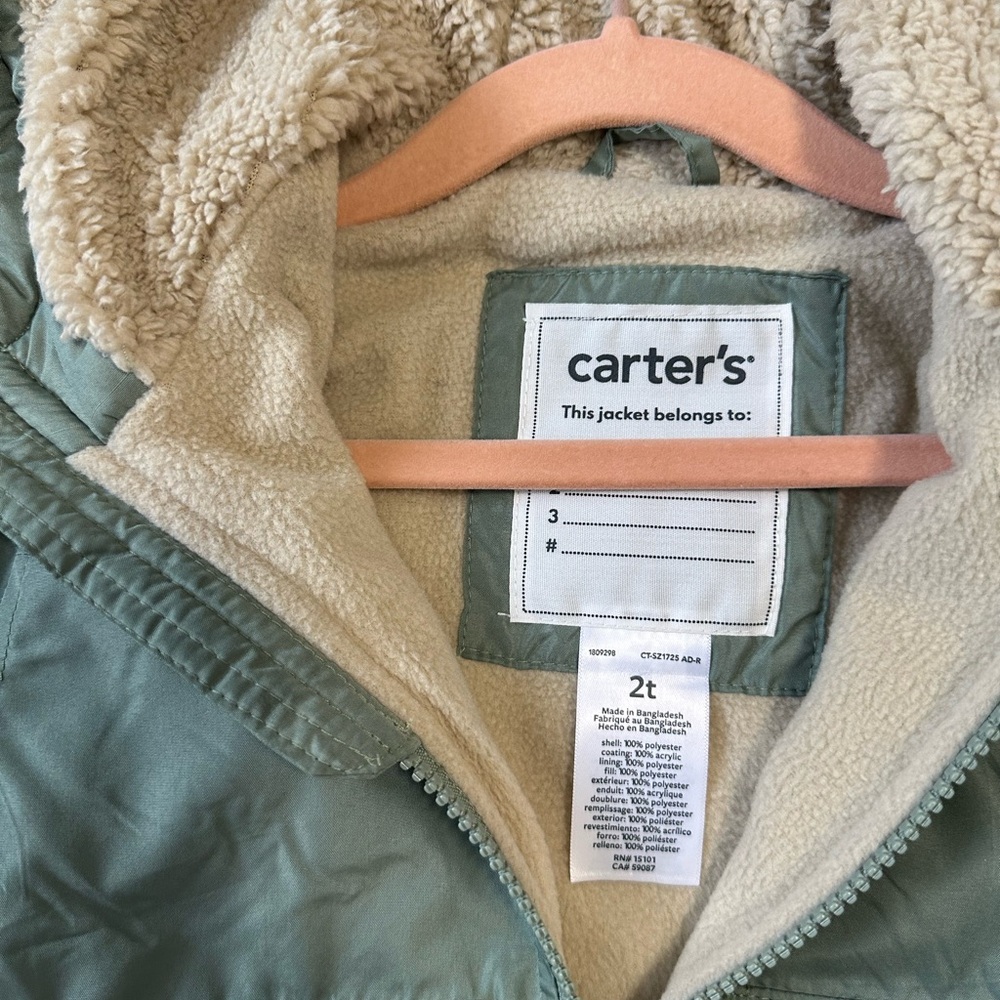 Carter's Sage Green Jacket with Cream Sherpa Lining